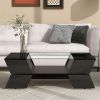 6mm Glass-Top Coffee Table with Open Shelves and Cabinets, Geometric Style Cocktail Table with Great Storage Capacity