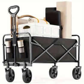 1pc Collapsible Foldable Wagon Cart, 220LBS Heavy Duty Utility Garden Cart With All-Terrain Wheels For Beach, Lawn, Sports, Camping, Black, 30" (Color: black)